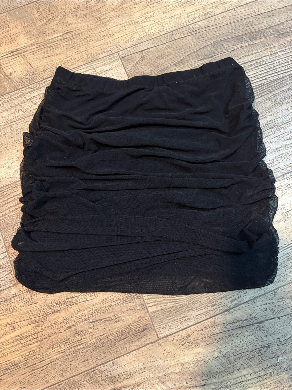 Black Mesh Ruched Mini Skirt